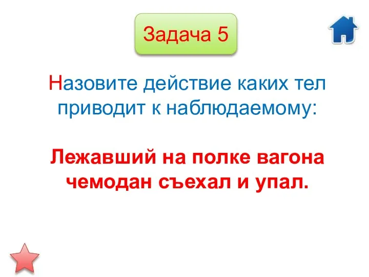 Назовите действие каких тел приводит к наблюдаемому: Лежавший на полке вагона