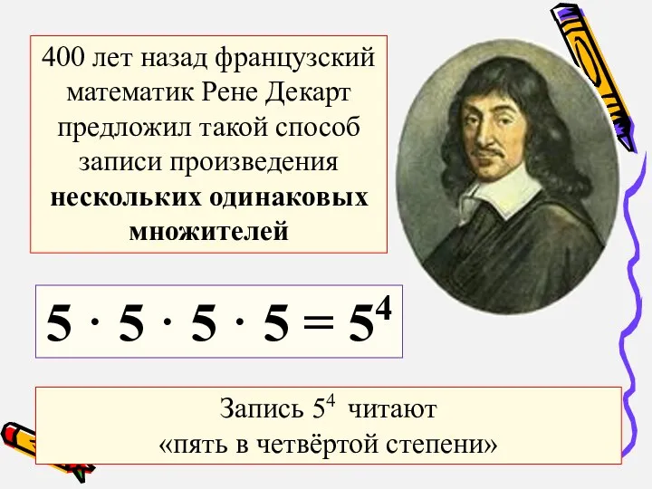 400 лет назад французский математик Рене Декарт предложил такой способ записи