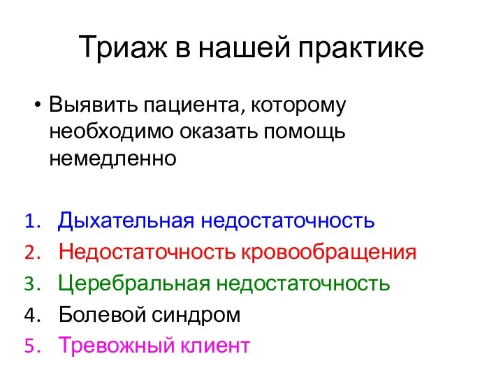 Триаж в нашей практике Выявить пациента, которому необходимо оказать помощь немедленно