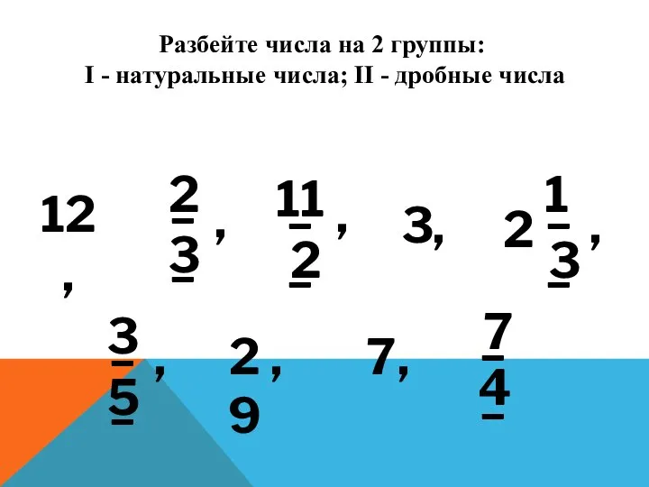 Разбейте числа на 2 группы: I - натуральные числа; II -