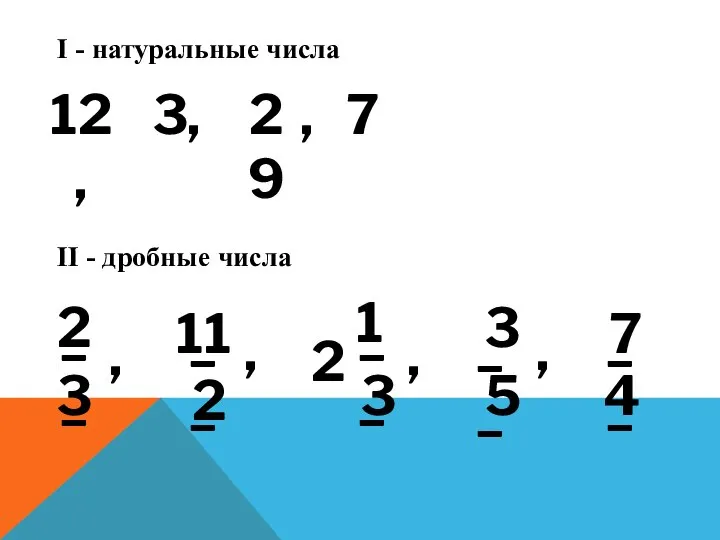 I - натуральные числа 12, 3 , 29 , 7 2