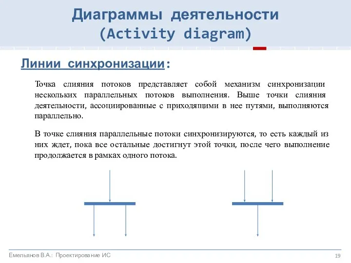 Линии синхронизации: Точка слияния потоков представляет собой механизм синхронизации нескольких параллельных