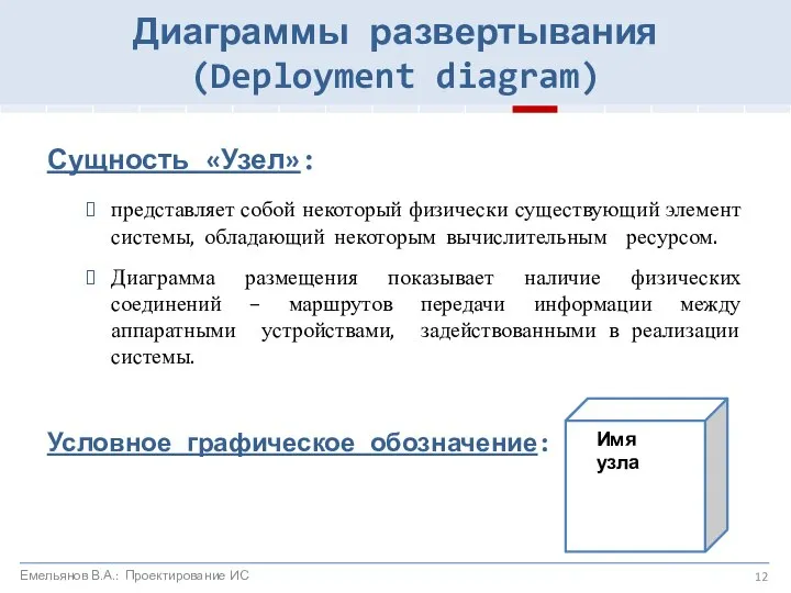 Сущность «Узел»: представляет собой некоторый физически существующий элемент системы, обладающий некоторым