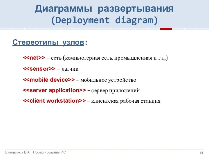 Стереотипы узлов: > – сеть (компьютерная сеть, промышленная и т.д.) >