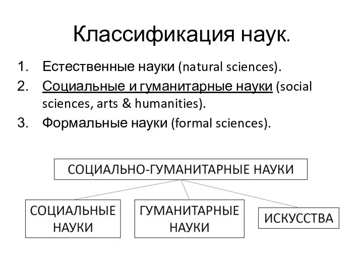 Естественные науки (natural sciences). Социальные и гуманитарные науки (social sciences, arts