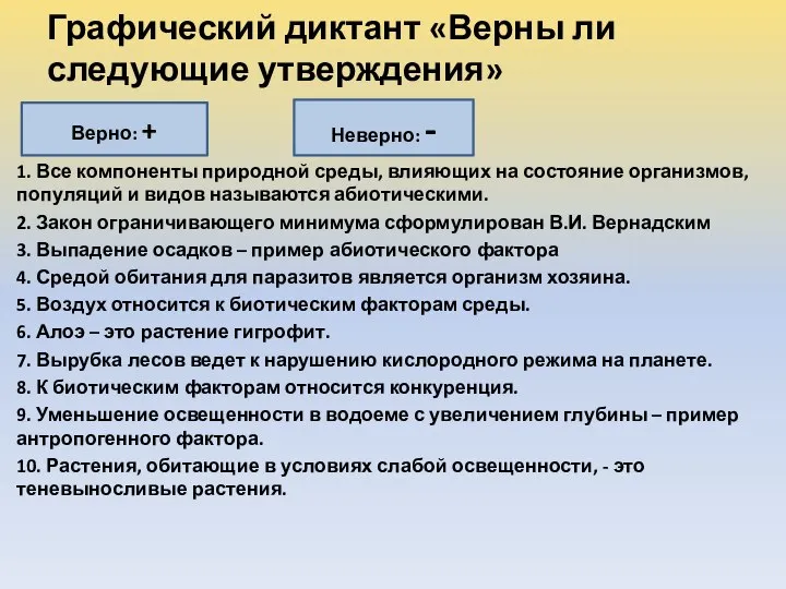 Графический диктант «Верны ли следующие утверждения» 1. Все компоненты природной среды,