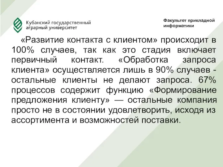 «Развитие контакта с клиентом» происходит в 100% случаев, так как это