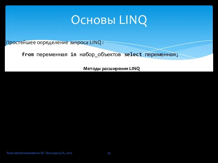 Язык программирования C# - Кислицын Д.И., 2017 Основы LINQ Простейшее определение