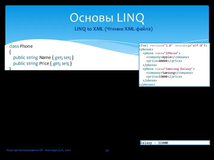 Язык программирования C# - Кислицын Д.И., 2017 Основы LINQ LINQ to