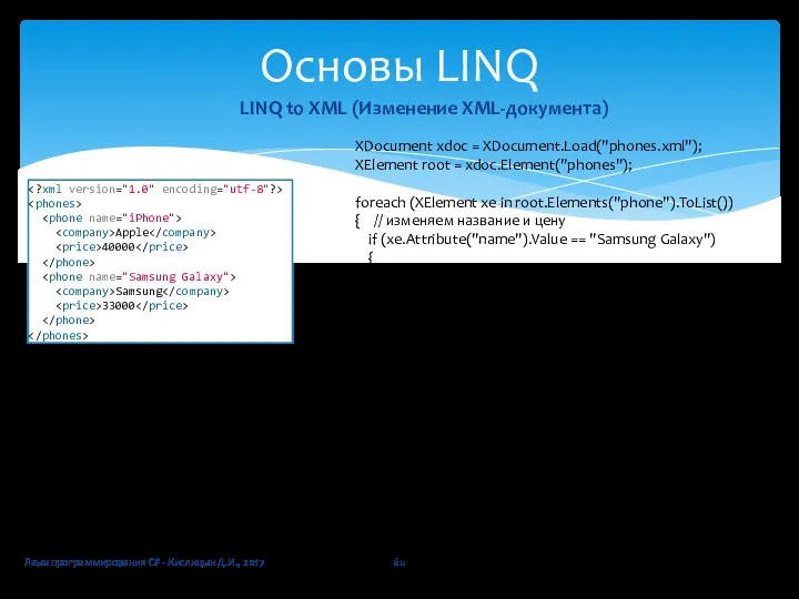 Язык программирования C# - Кислицын Д.И., 2017 Основы LINQ LINQ to