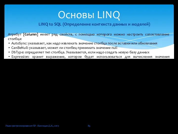 Язык программирования C# - Кислицын Д.И., 2017 Основы LINQ LINQ to