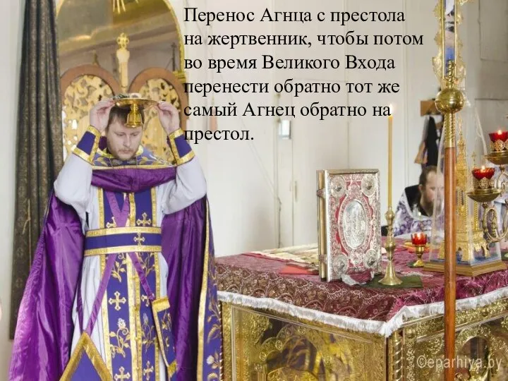 Перенос Агнца с престола на жертвенник, чтобы потом во время Великого