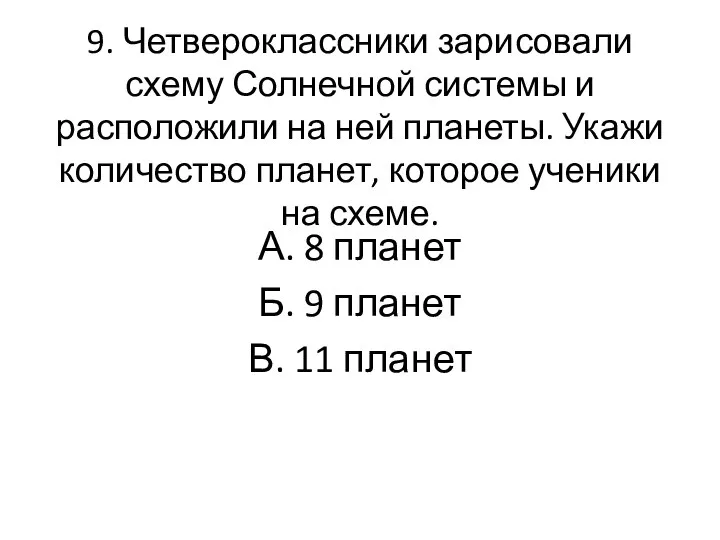 9. Четвероклассники зарисовали схему Солнечной системы и расположили на ней планеты.