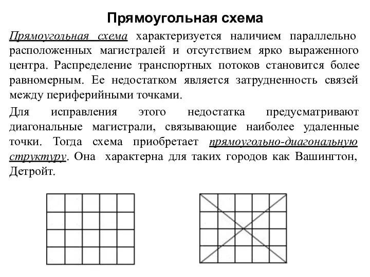 Прямоугольная схема Прямоугольная схема характеризуется наличием параллельно расположенных магистралей и отсутствием