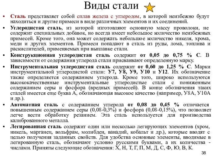 Виды стали Сталь представляет собой сплав железа с углеродом, в которой