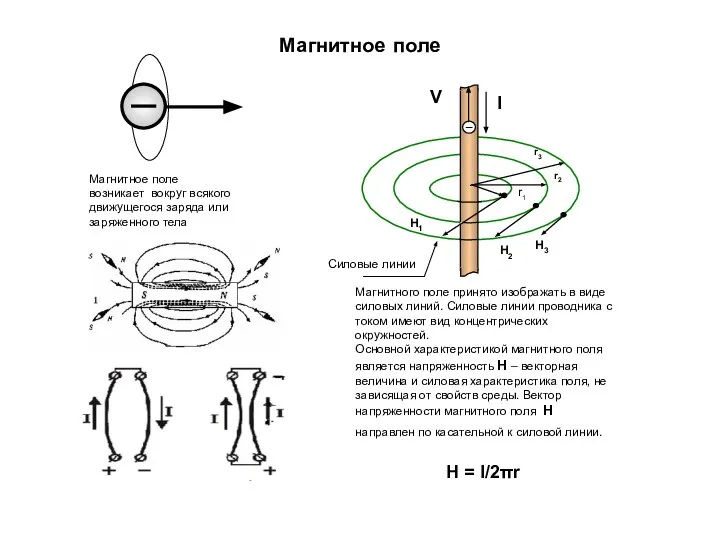 Магнитное поле Магнитное поле возникает вокруг всякого движущегося заряда или заряженного