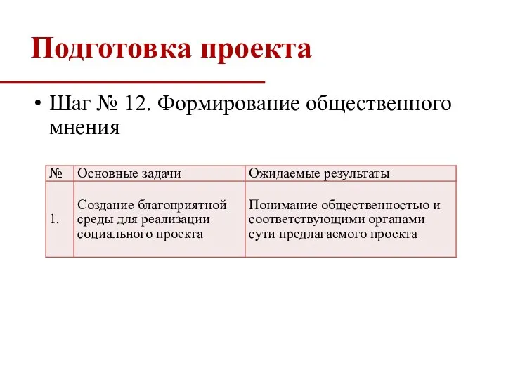 Подготовка проекта Шаг № 12. Формирование общественного мнения