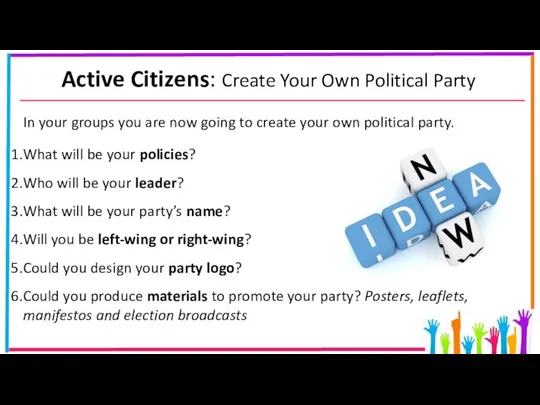 Active Citizens: Create Your Own Political Party In your groups you