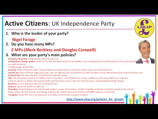 Active Citizens: UK Independence Party Who is the leader of your