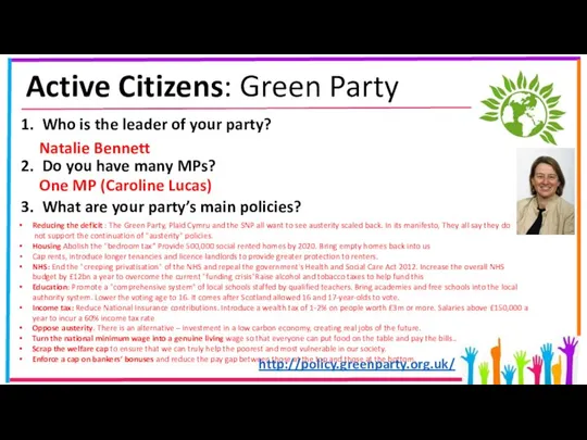 Active Citizens: Green Party Who is the leader of your party?
