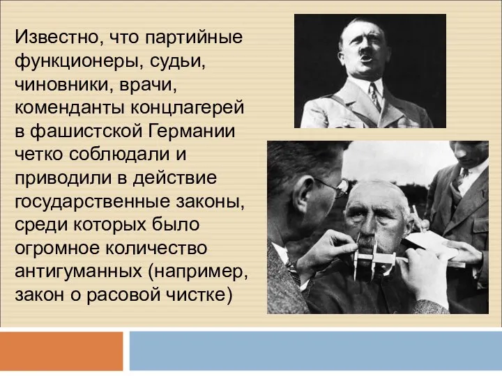 Известно, что партийные функционеры, судьи, чиновники, врачи, коменданты концлагерей в фашистской