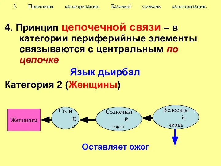 3. Принципы категоризации. Базовый уровень категоризации. 4. Принцип цепочечной связи –