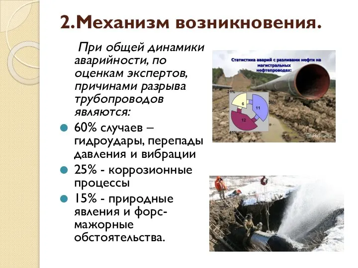 2.Механизм возникновения. При общей динамики аварийности, по оценкам экспертов, причинами разрыва