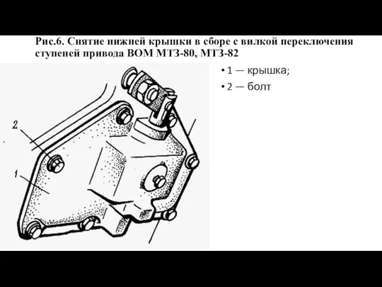 Рис.6. Снятие нижней крышки в сборе с вилкой переключения ступеней привода