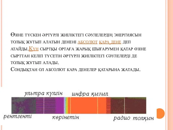 Өзіне түскен әртүрлі жиіліктегі сәулелердің энергиясын толық жұтып алатын денені абсолют