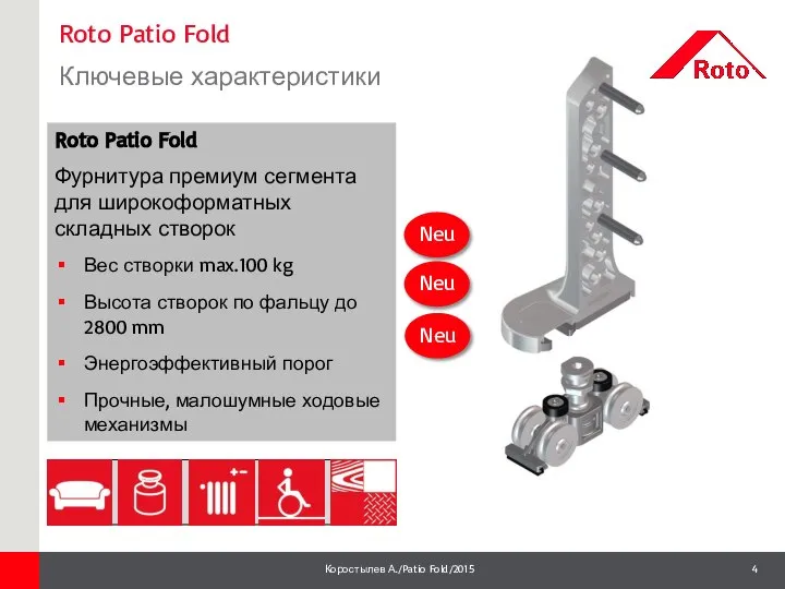 Roto Patio Fold Фурнитура премиум сегмента для широкоформатных складных створок Вес