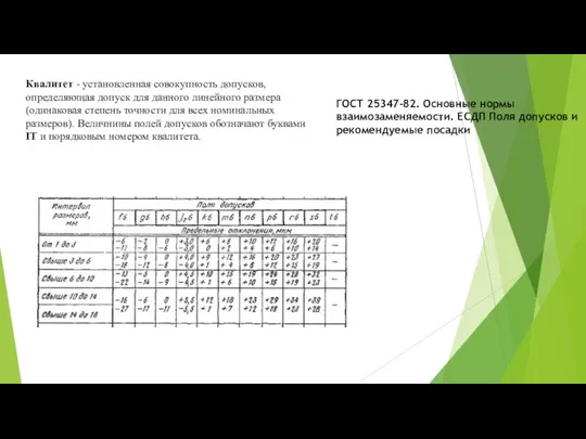 Квалитет - установленная совокупность допусков, определяющая допуск для данного линейного размера