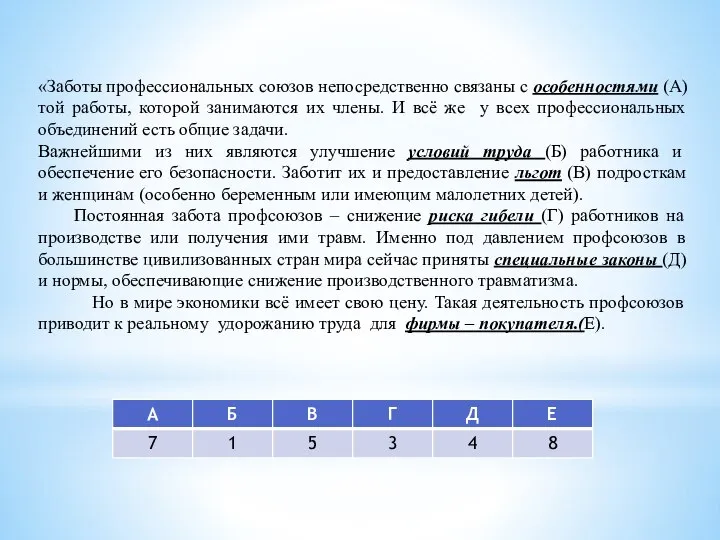 «Заботы профессиональных союзов непосредственно связаны с особенностями (А) той работы, которой