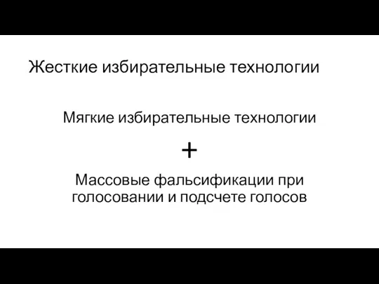 Жесткие избирательные технологии Мягкие избирательные технологии + Массовые фальсификации при голосовании и подсчете голосов