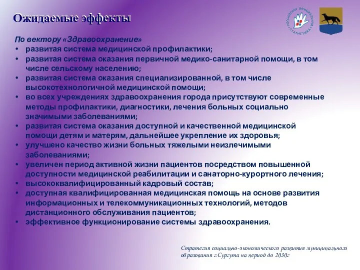 Ожидаемые эффекты Стратегия социально-экономического развития муниципального образования г.Сургута на период до