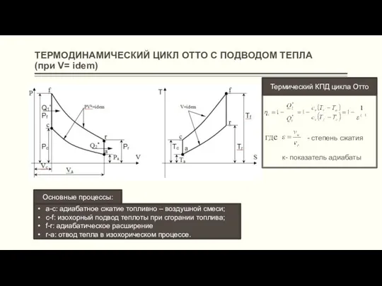 ТЕРМОДИНАМИЧЕСКИЙ ЦИКЛ ОТТО С ПОДВОДОМ ТЕПЛА (при V= idem) где -