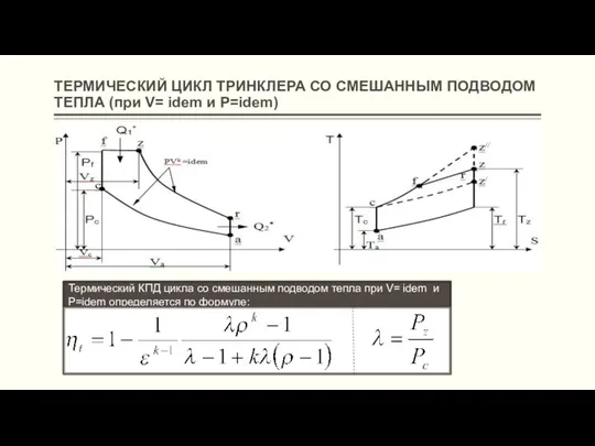 ТЕРМИЧЕСКИЙ ЦИКЛ ТРИНКЛЕРА СО СМЕШАННЫМ ПОДВОДОМ ТЕПЛА (при V= idem и