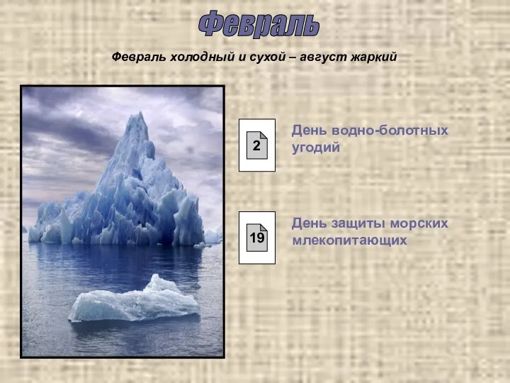 Февраль Февраль холодный и сухой – август жаркий День водно-болотных угодий