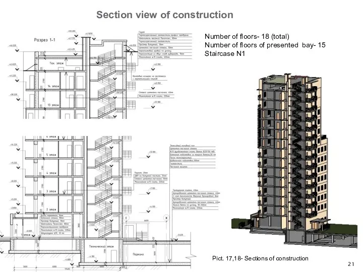 Section view of construction Pict. 17,18- Sections of construction Number of