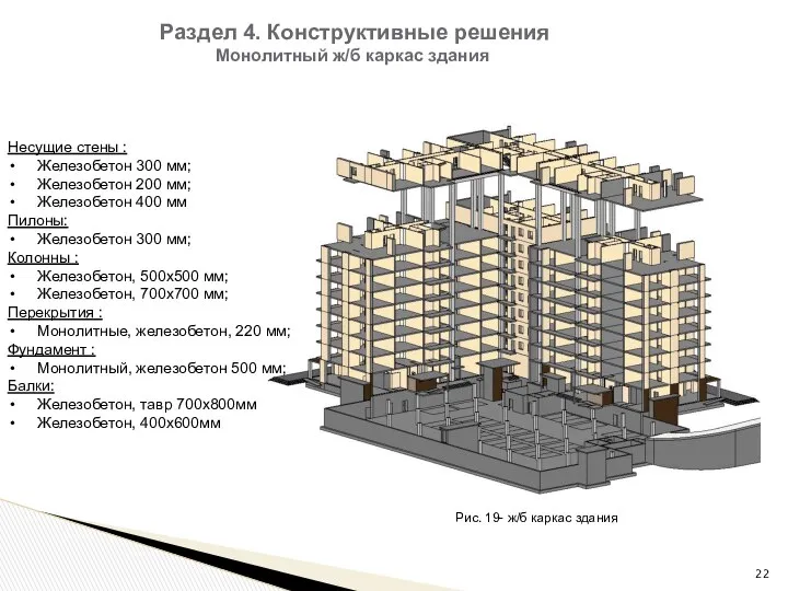 Раздел 4. Конструктивные решения Рис. 19- ж/б каркас здания Монолитный ж/б