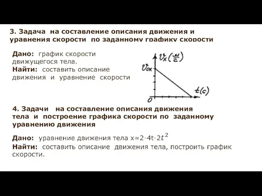 3. Задача на составление описания движения и уравнения скорости по заданному