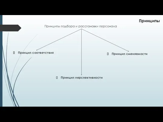 Принцип соответствия Принципы подбора и расстановки персонала Принципы Принцип перспективности Принцип сменяемости