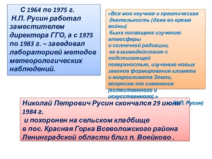 Николай Петрович Русин скончался 29 июня 1984 г. и похоронен на