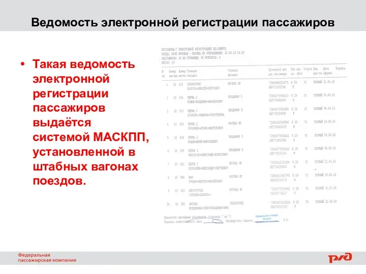 Ведомость электронной регистрации пассажиров Такая ведомость электронной регистрации пассажиров выдаётся системой