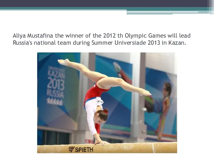 Aliya Mustafina the winner of the 2012 th Olympic Games will