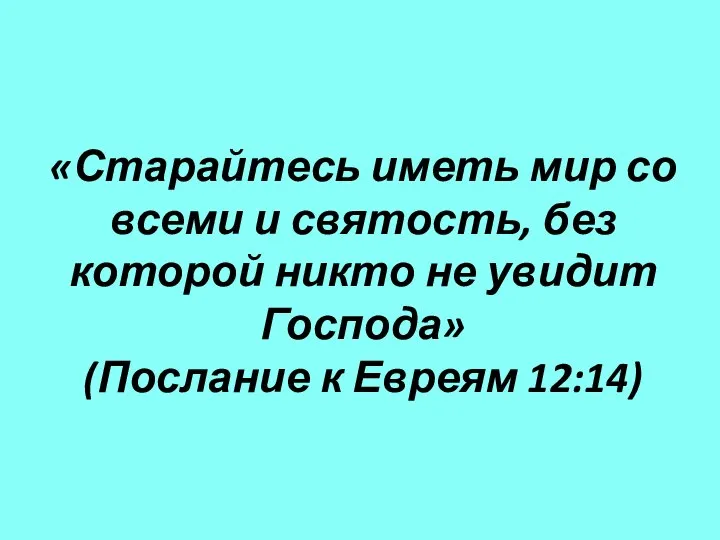 «Старайтесь иметь мир со всеми и святость, без которой никто не