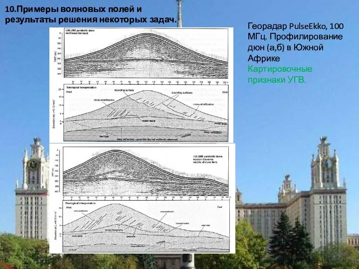 10.Примеры волновых полей и результаты решения некоторых задач. Георадар PulseEkko, 100