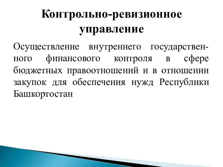 Контрольно-ревизионное управление Осуществление внутреннего государствен-ного финансового контроля в сфере бюджетных правоотношений