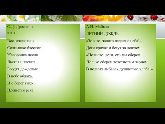 С.Д. Дрожжин * * * Все зазеленело… Солнышко блестит, Жаворонка песня