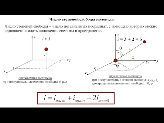 Число степеней свободы молекулы Число степеней свободы – число независимых координат,