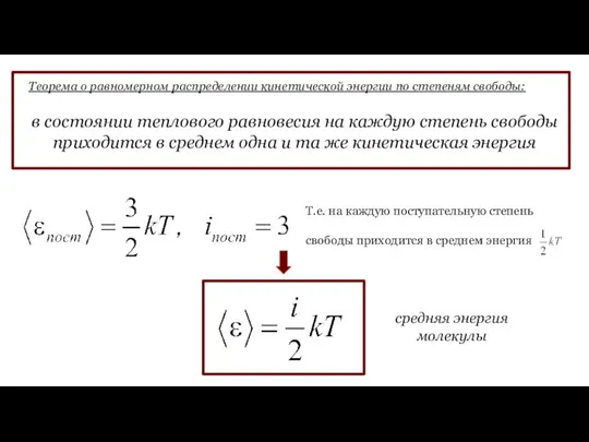 Теорема о равномерном распределении кинетической энергии по степеням свободы: в состоянии